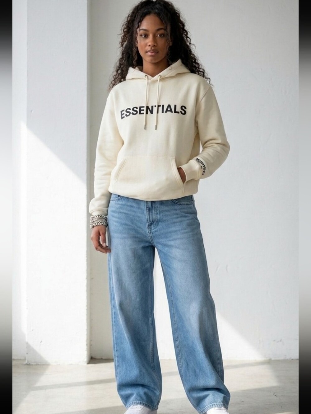 Fear of God Essentials Hoodie , Cream,  Bone, Medium